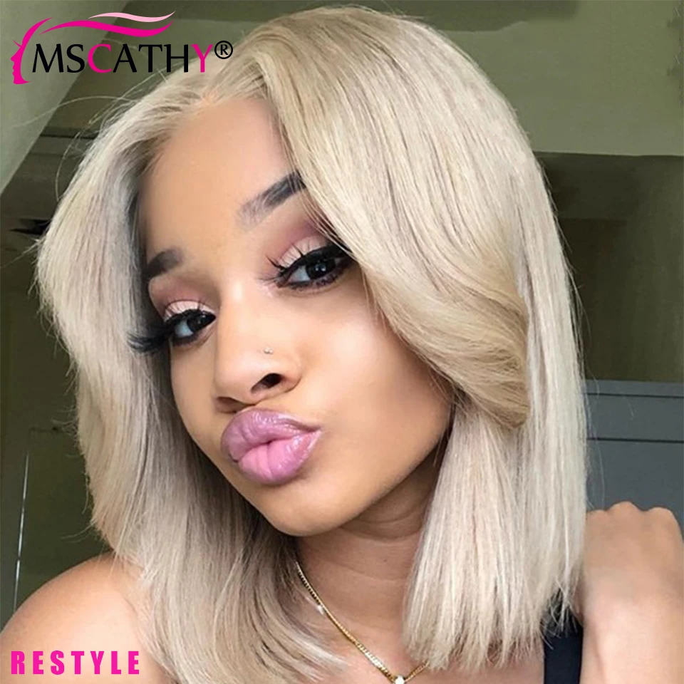 200% Ash Blonde Glueless Bob Brazylijskie peruki z ludzkich włosów dla kobiet Krótkie proste peruki 5x5 Bob Precut HD Transparent Lace Bob Wigs