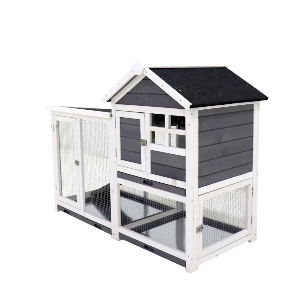

Rabbit Hutch Outdoor Rabbit Cage Indoor on Wheels Bunny Cage with Deep No Leak Pull Out Tray,Upgrade Version (Gray) Rabbit Cage