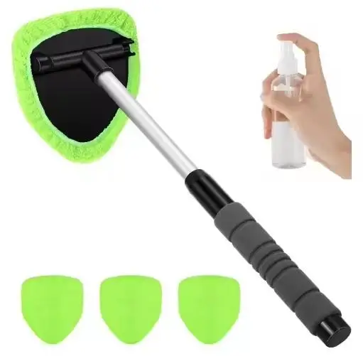 Microfiber Window Glass Cleaning Brush Car Windshield Cleaning Brush Set With Pad Extendable Handle Scraper Mist Eliminator