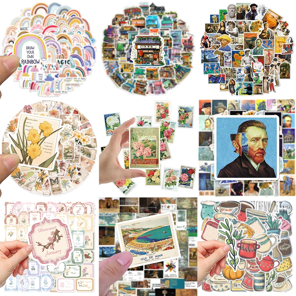 10/30/50PCS Retro Oil Painting Art Sticker Series Van Gogh Mona Lisa Graffiti Laptop Guitar Helmet Suitcase Decoration Wholesale