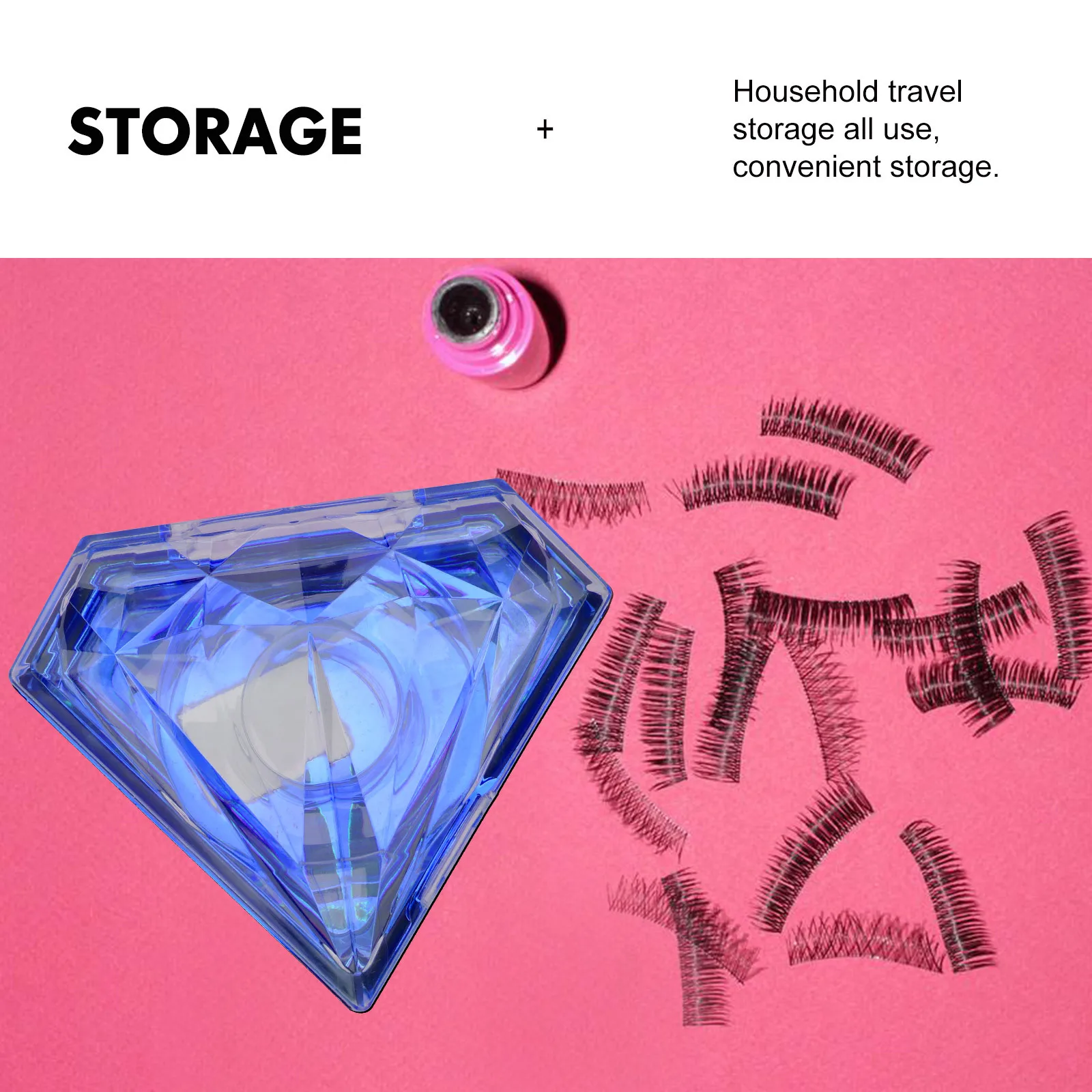 Caixa para Cílios Postiços em Forma de Diamante, 2 Peças, Contêiner de Armazenamento Acrílico para Acessórios de Maquiagem, Leve e com Ajuste Seguro em Cores da Moda