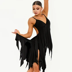 Design Sense Latin Dance Clothes Women Fringe Suspender Tops Skirt Black Dress Adult Performance Wear Practice Clothing DNV22261