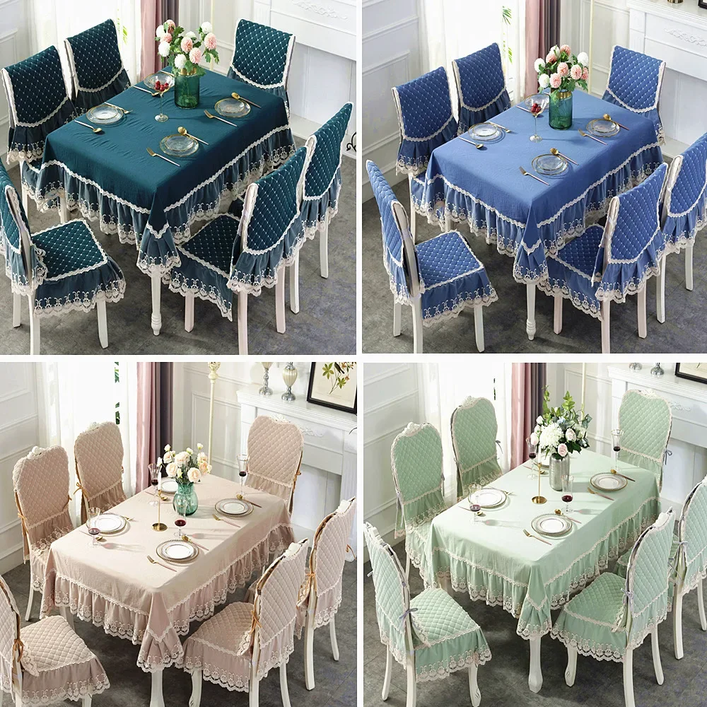 European Classical Table Cloth Rectangular High Quality Luxury Cotton Tablecloth Chair Cover Wedding Christmas Decor Sequin