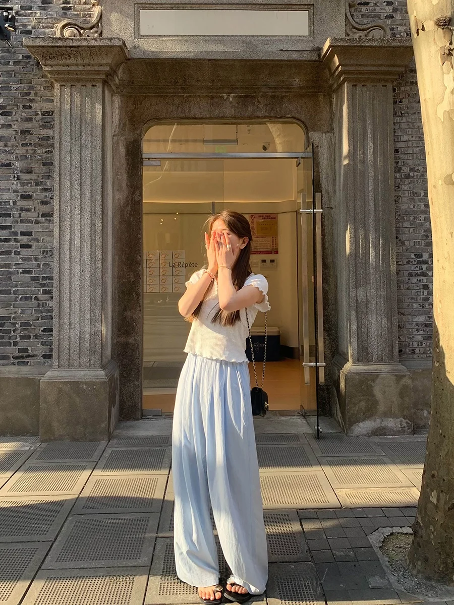 

Slimming Pleated Waed Cotton Wide Leg Pants Women's Loose Casual Straight Leg Trousers Summer 2024 Versatile High Waist Lon...