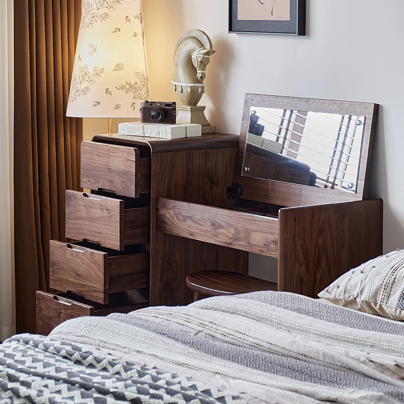 

Customizable North American Black Walnut Full Solid Wood Bucket Dresser Integrated Multifunctional Makeup T