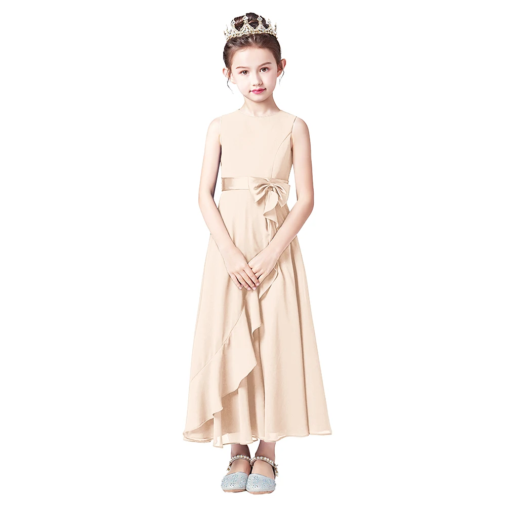 Dideyttawl Branco Alabaster Longo Júnior dama de honra Tornozelo Comprimento Elegante Flower Girl Vestidos para casamento Vestidos Formais