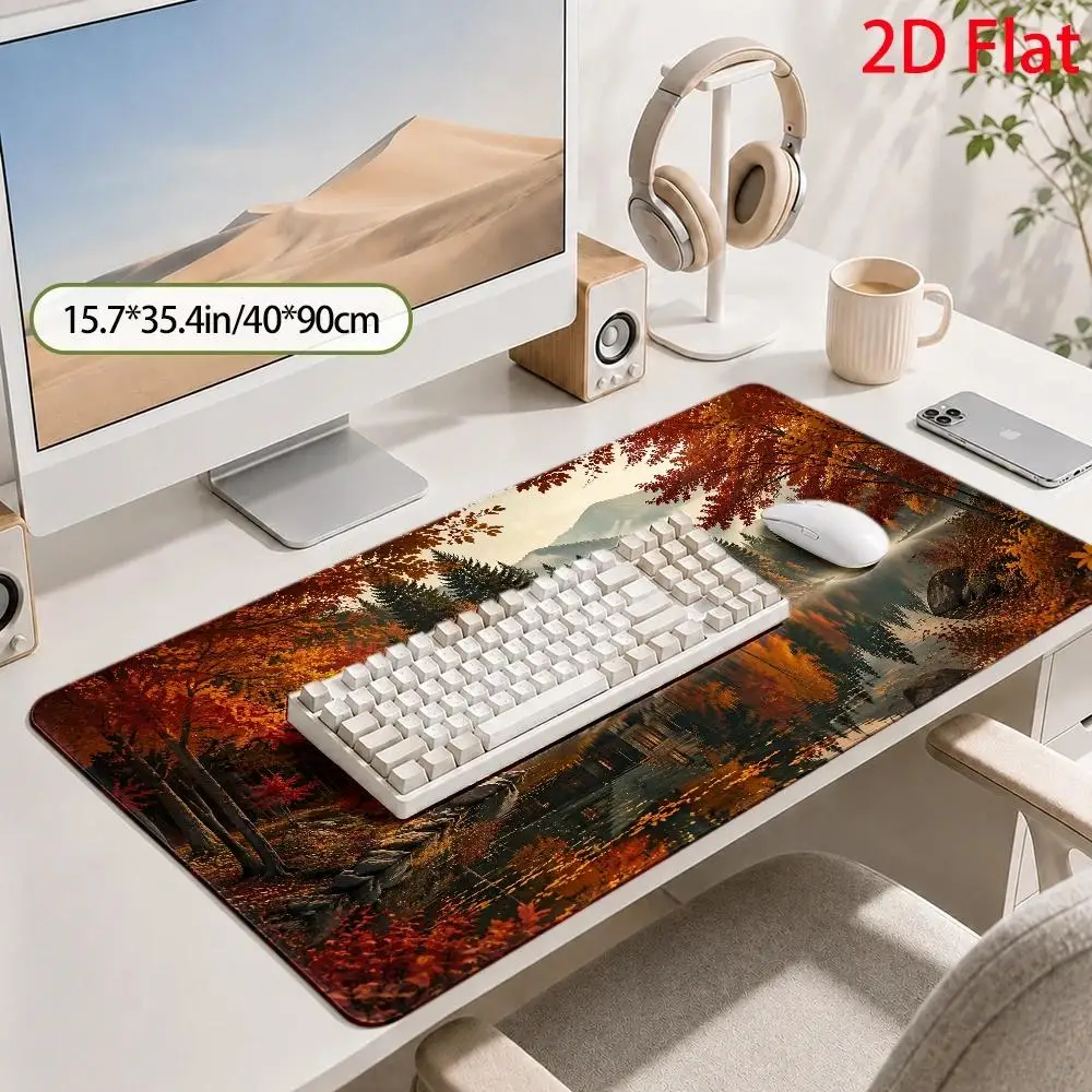 Autumn Cabin Mouse Pad and Desk Mat - Comfortable mountain cabin style, suitable for home offices and game tables