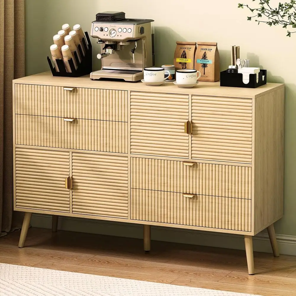 بوفيه حديث من خشب البلوط 47 من منتصف القرن مع 4 أدراج وأبواب، وخزانة تخزين لمساحات المعيشة