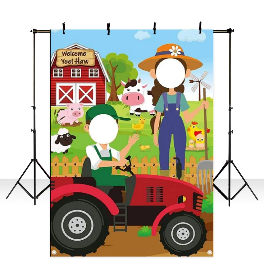 

Farm Theme Cattle Tractor Animals Backgrounds Face In Hole Party Birthday Decoration Photography Backdrops Barnyard Banner Props