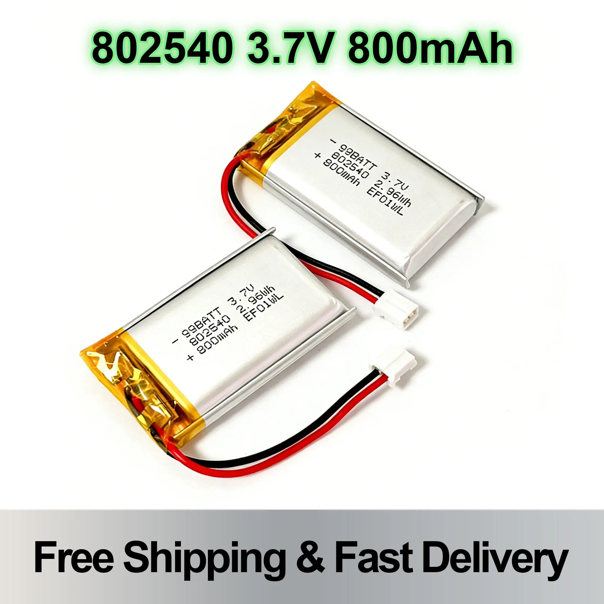 

802540 Lithium Battery 3.7V 800mAh for Beauty Instrument, Bluetooth Headset, Toy and Handheld Fan Devices
