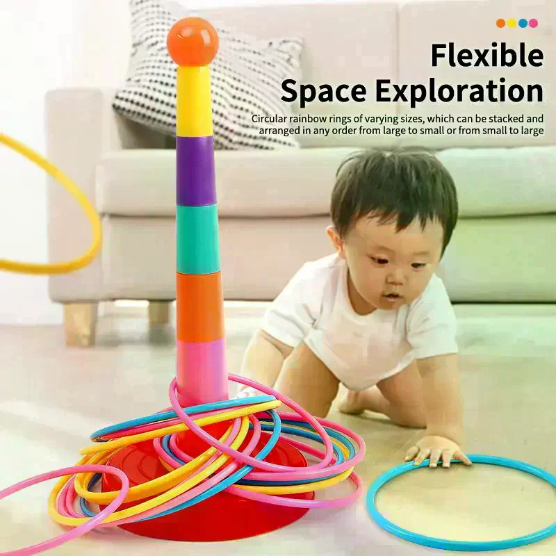 Stackable Ferrule Ring Toss Game Kids Educational Throwing Circle Toy Gift for Indoor Outdoor Family Fun