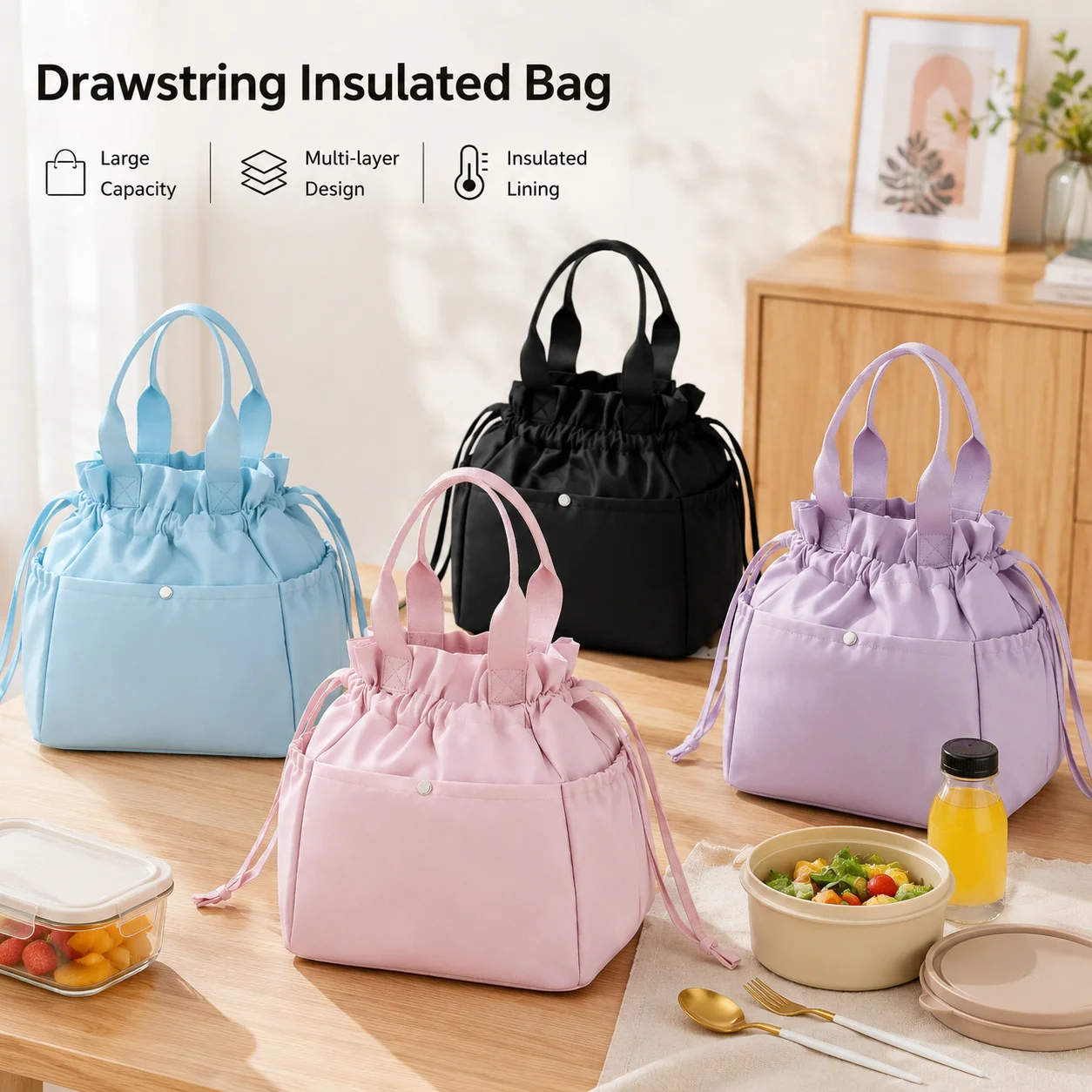 Meal Prep Lunch - 1 Pc Unisex Lightweight Insulated Drawstring