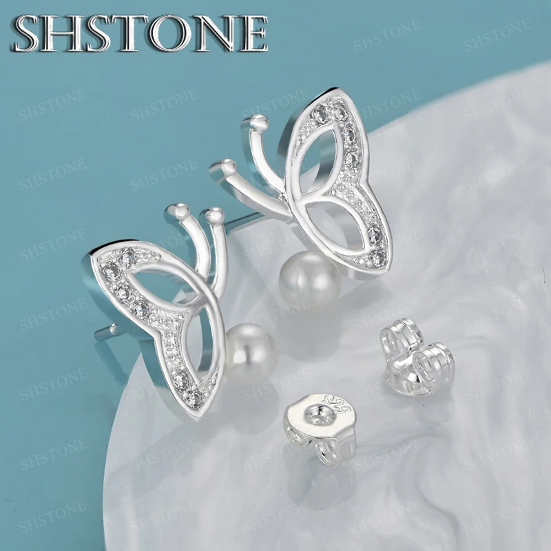 

Elegant 925 Sterling Silver Butterfly Beads Stud Earrings Beautiful Fashion Party Jewelry Accessories Charm Women Wedding Gifts