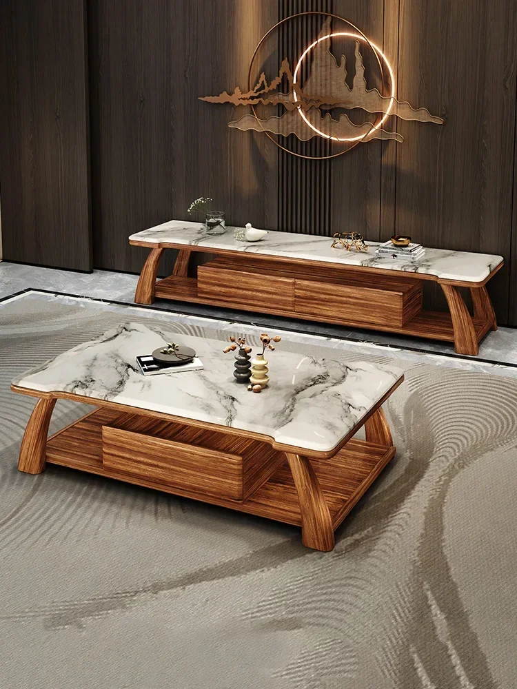 

New Chinese Style Ugyen Wood Rectangular Marble Tea Table
