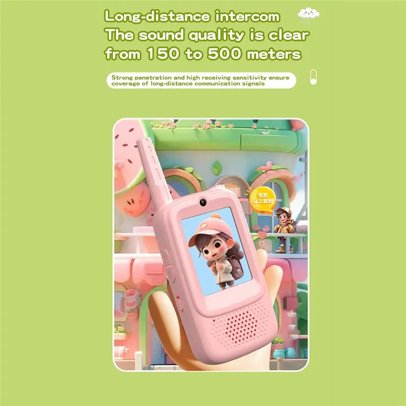【RECOMENDAR】Front Rear Dual Microphones 2 Inch Screen Video Intercom For Kids Camera Support Voice Changing Cartoon Style Childr