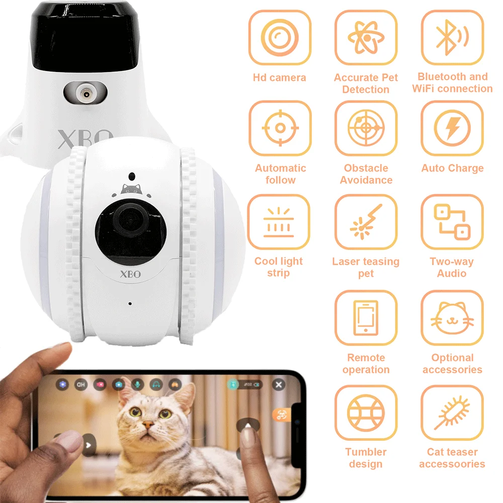 Smart Pet Cat Robot Camera AI Pets Recognition Auto Tracking Remote Cats Companion Robots Two-way Voice Function Cameras XBO APP