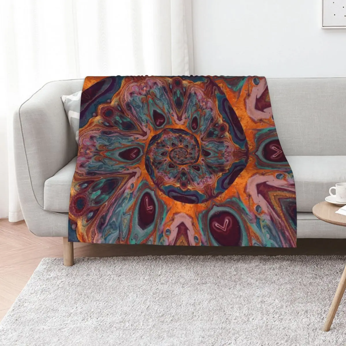 

Autumn Peacock Spiral - Abstract Art by Fluid Nature Throw Blanket Camping Soft Plush Plaid blankets ands Sofas Blankets