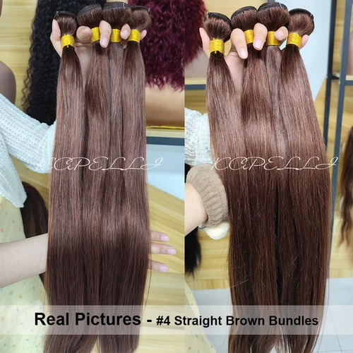 Imagen 2 del producto # 4 extensiones de cabello humano liso con 4x4 13x4 HD encaje Frontal 100% mechones de cabello humano postizo y extensión de cabello con cierre cabello Remy