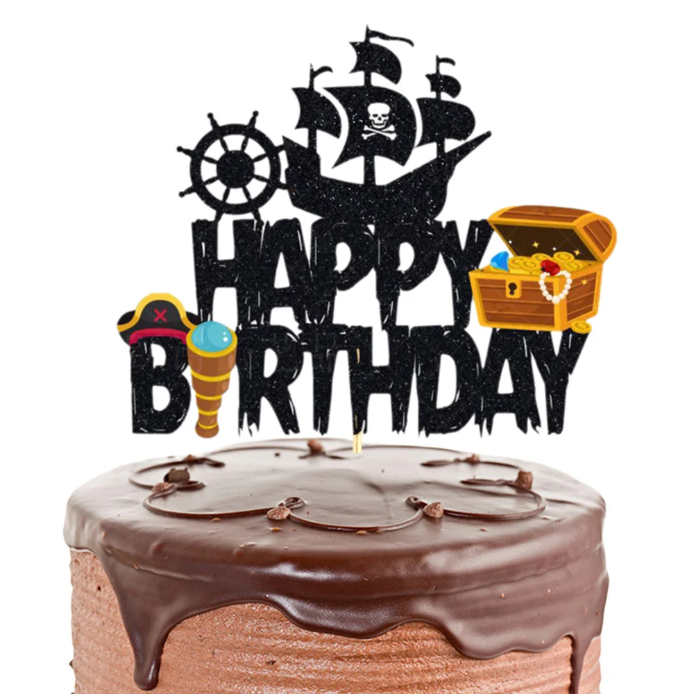 Pirate Themed Happy Birthday Cake Topper Nautical Sail Ship Birthday Cake Topper Decorations Pirate Ship Birthday Party Supplies