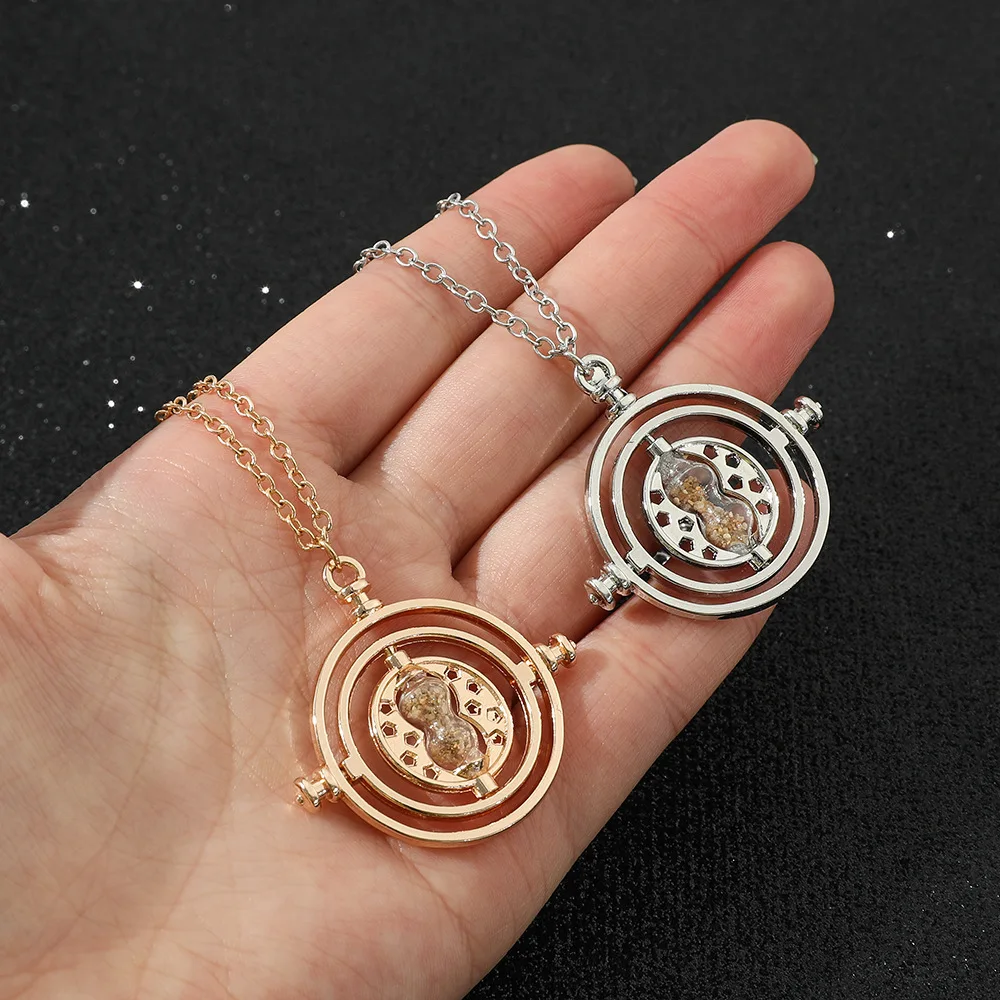 New Harried Time Necklace Timer Hourglass 360 Rotatable Potters Cosplay Props Astronomical Time Converter Magic School Fans Gift