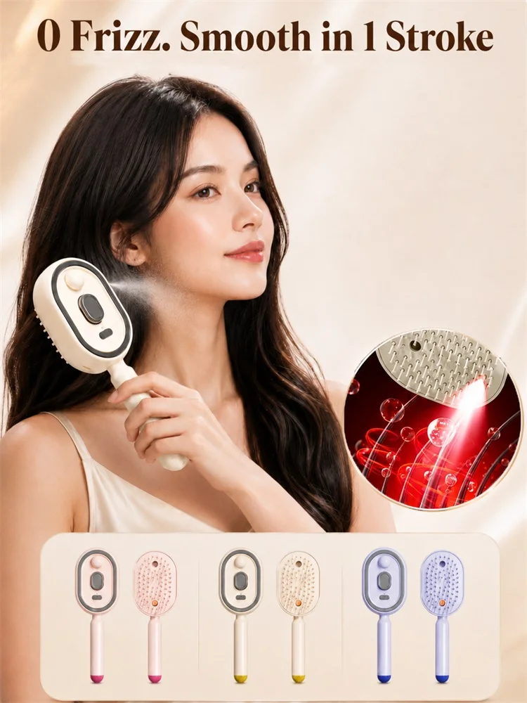 Anti-Frizz Hair Brush Electric Spray Air Cushion Massage Comb with Red Light Therapy – Lightweight & Portable for All Hair Types