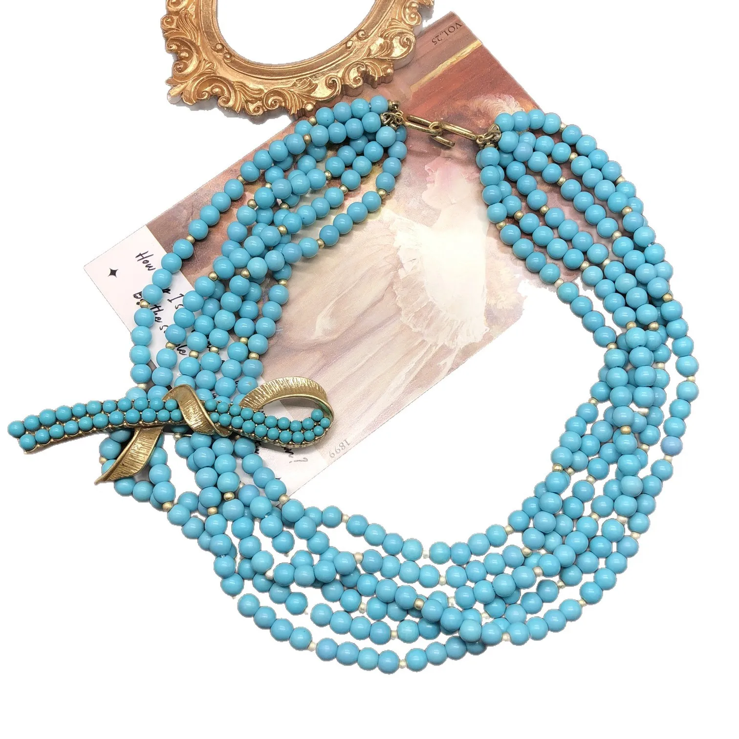 Collar retro de moda Medieval con cuentas turquesas, collar de estilo bohemio multicapa, broche, joyería