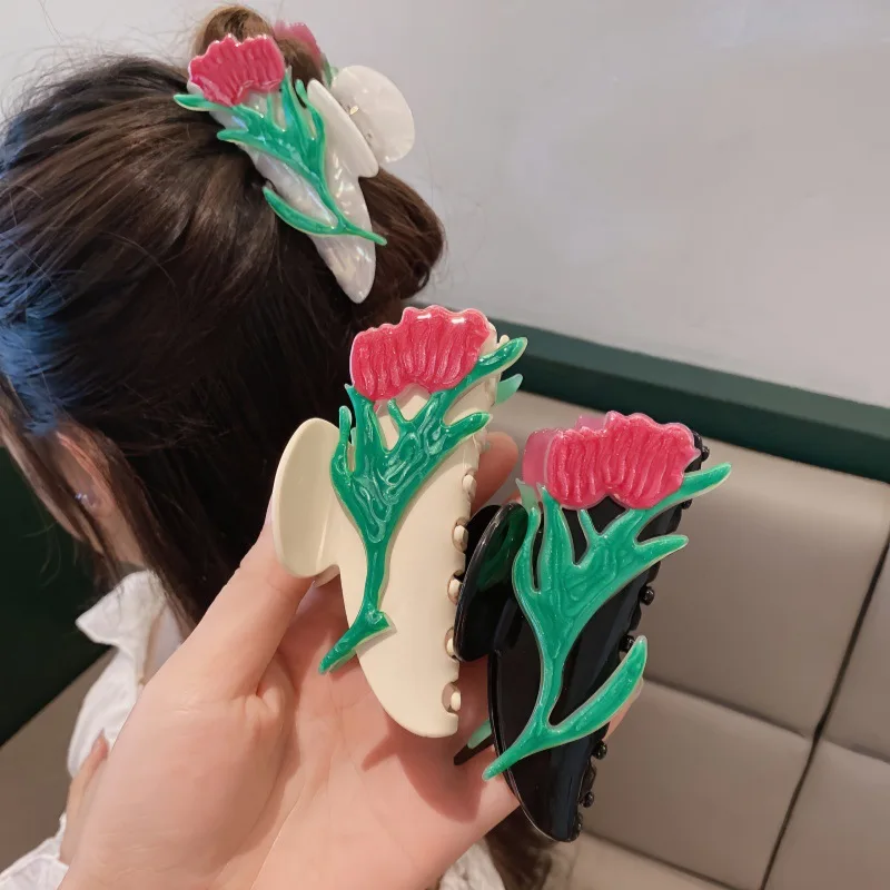 กิ๊บติดผมอะคริลิคทรงดอกทิวลิปขนาดใหญ่ 10.5 ซม. ดีไซน์หวานหรูหรา กิ๊บหนีบผมทรงปูสำหรับฤดูร้อน เหมาะสำหรับผู้หญิงและเด็กผู้หญิง อุปกรณ์เสริมผม
