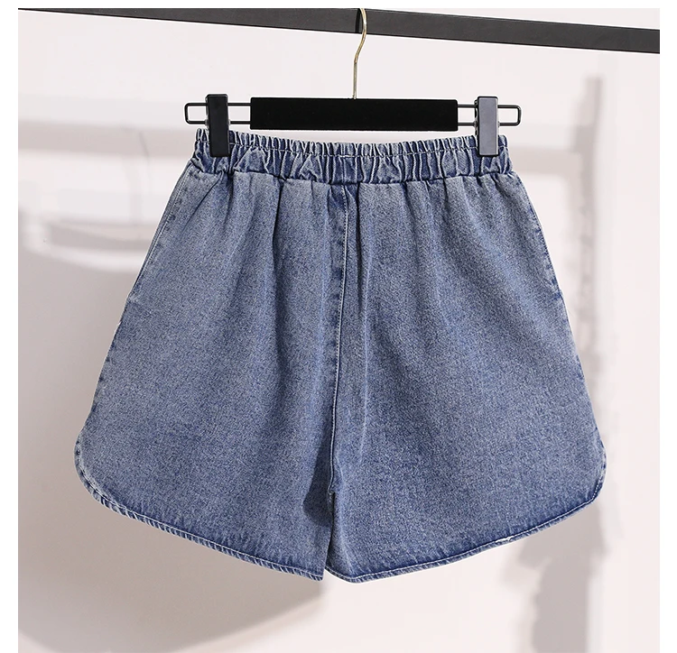 AOSSVIAO 2026 Sommer Damen Baumwoll-Denim-Shorts Figurformend Elastischer Bund Locker Weites Bein Dünne Schlitz-Jeans Freizeithose – Detail 4