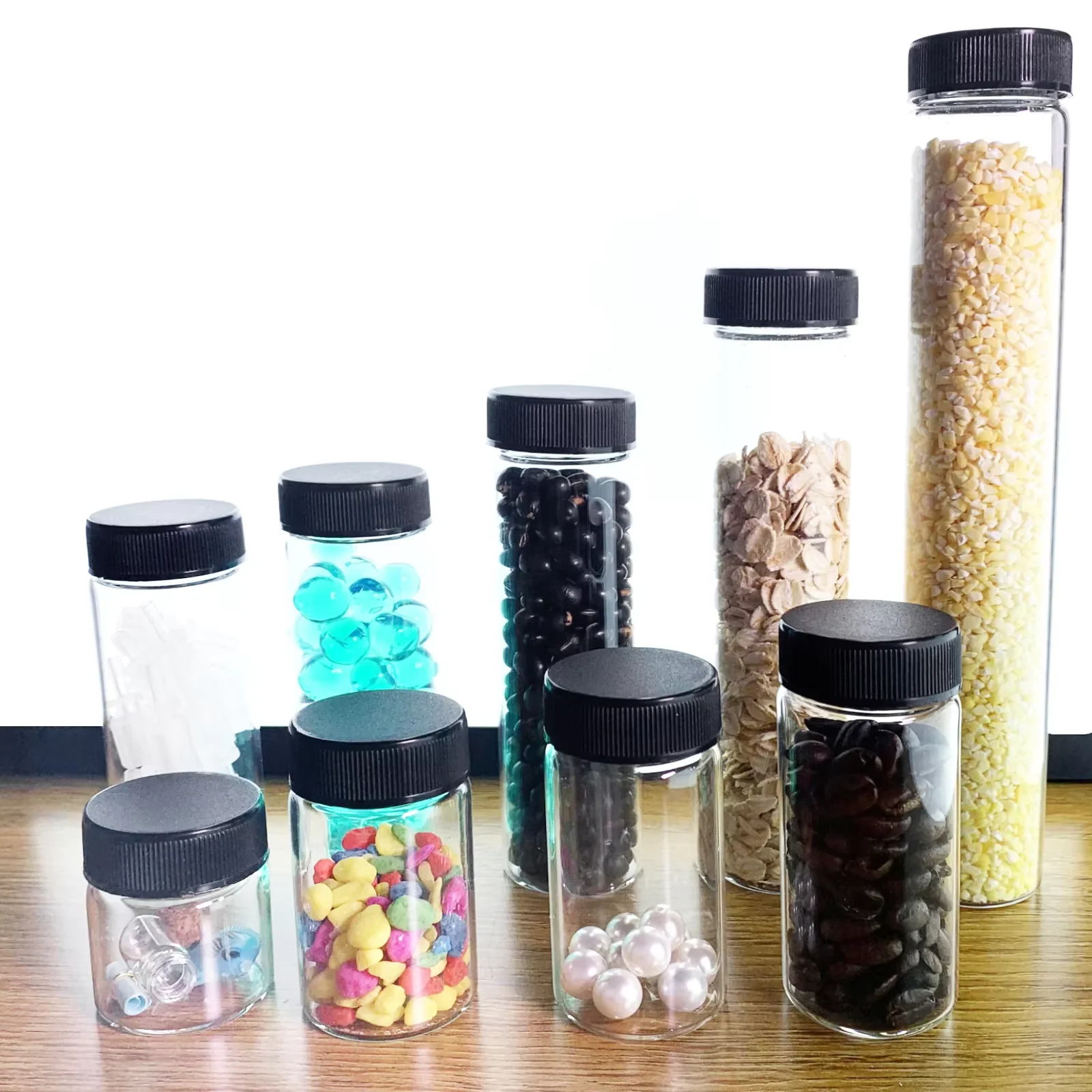 

Glass Sample Vials,Wide Mouth Glass Bottle Boro 3.3 with Black Cap Φ37mm for Laboratory,reagents Bottle,Leaf teas, Spices,Herbs