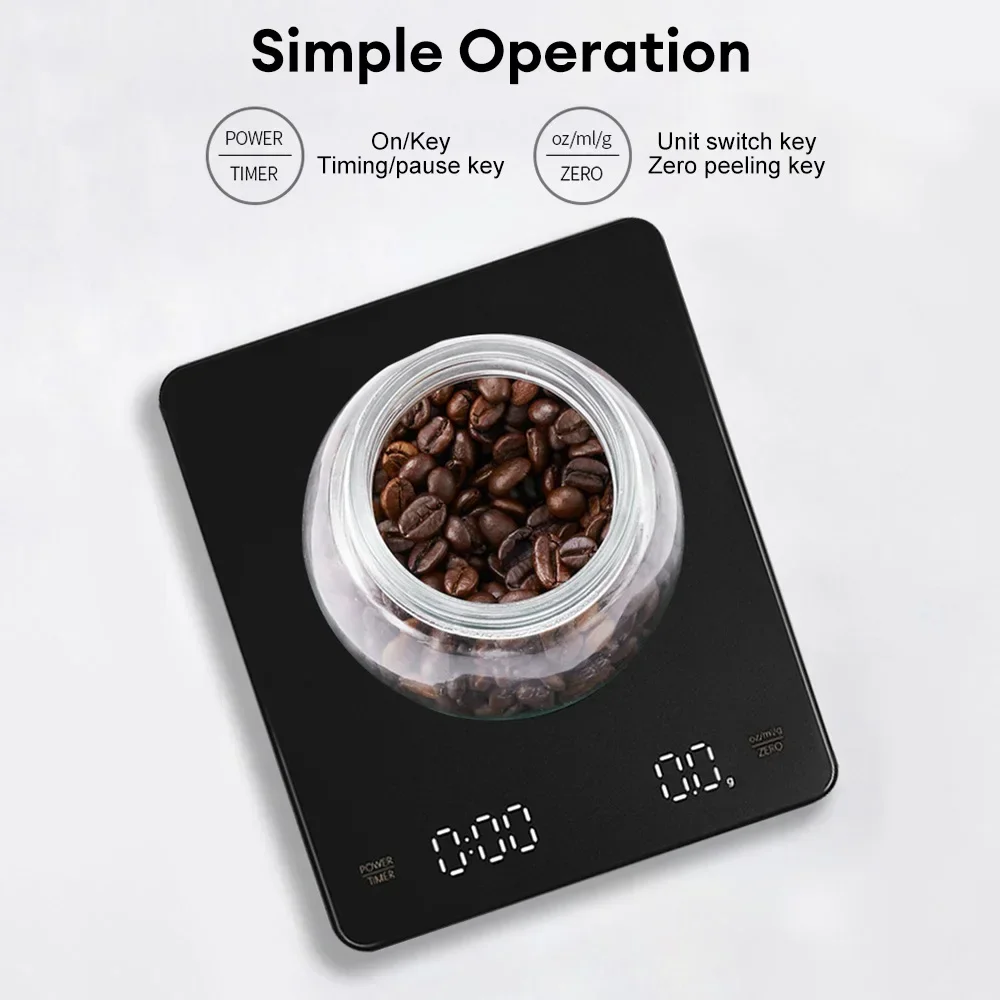 3kg/0.1g High-precision Electronic Coffee Scale with Timer LED Display USB Charging Professional Kitchen Scale Coffee Tools