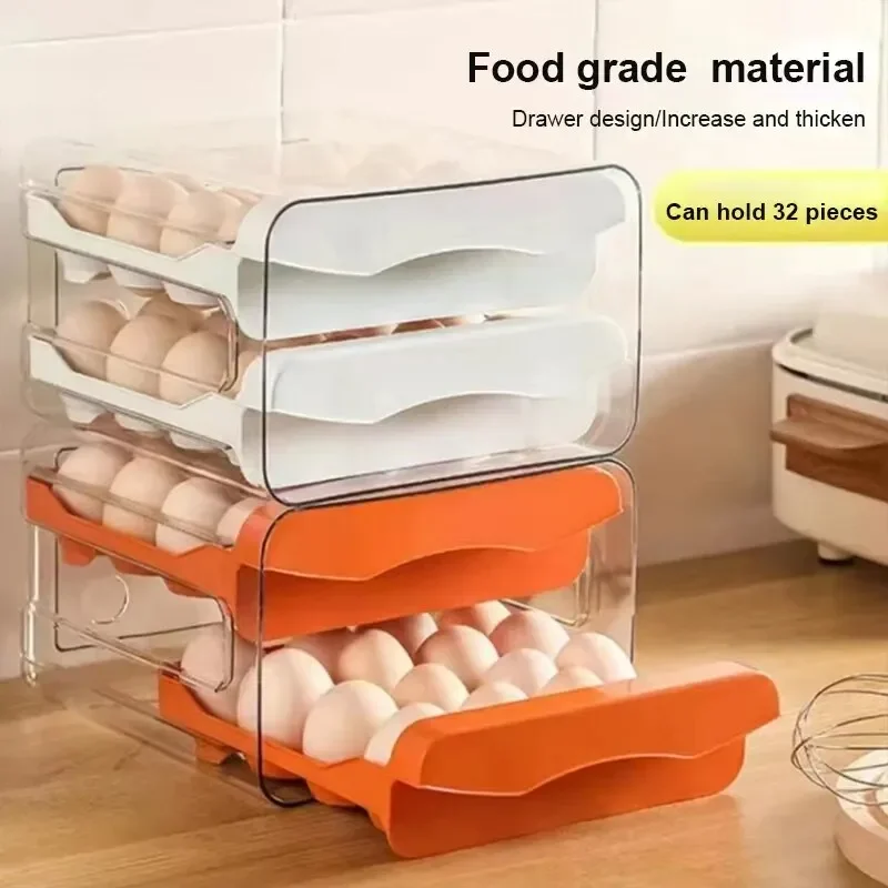 Double-layer Capacity Pull-out Drawer Egg Storage Household Food Grade Kitchen Preservation Box Put in The Refrigerator Store