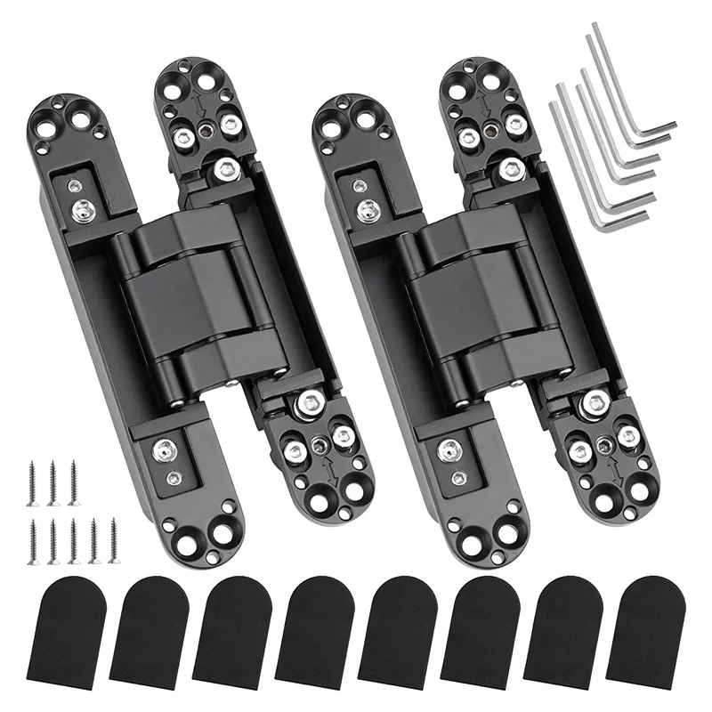 6Inch Hidden Door Hinges Zinc Alloy Invisible Hinge, 3-Way Adjustable Butt Hinges Concealed Hinges 2 Packs