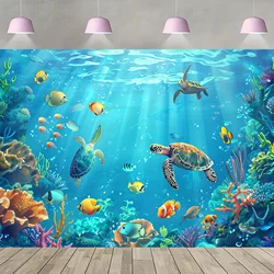 Underwater Party Background Cloth - Underwater World Theme with Fish and Underwater Design