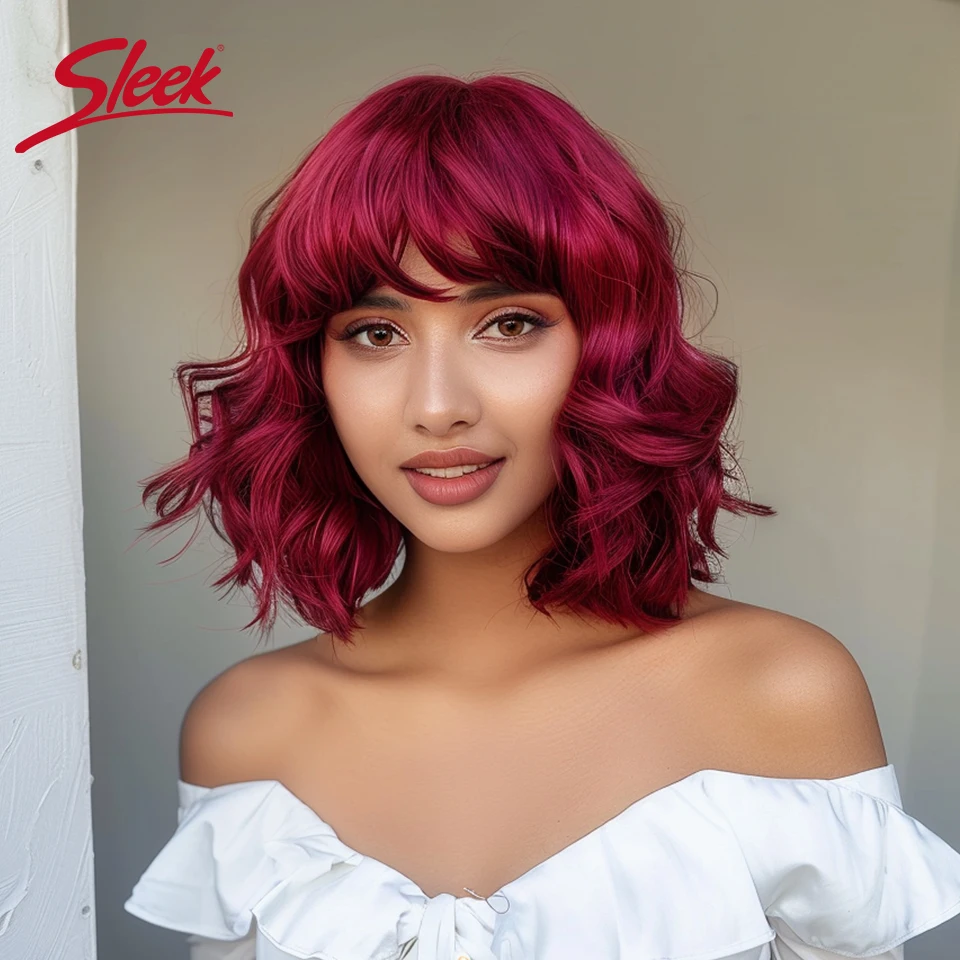 

Red 118# Brazilian Loose Body Wave Bob Wigs With Bang Short Wavy Bob Wigs Nature Remy Blond P4/27 Hair Wigs For Black Women