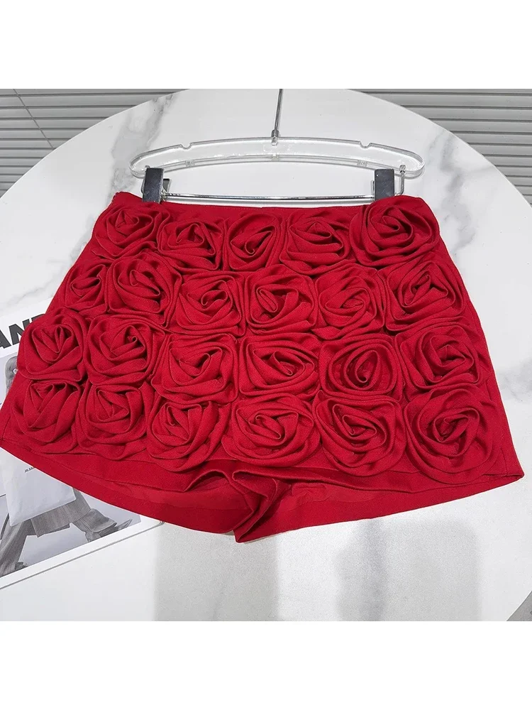 High Street Nieuwste 2024 Designer Rok Dames 3d Rose Fflower Decoratie Mini Broek Rok