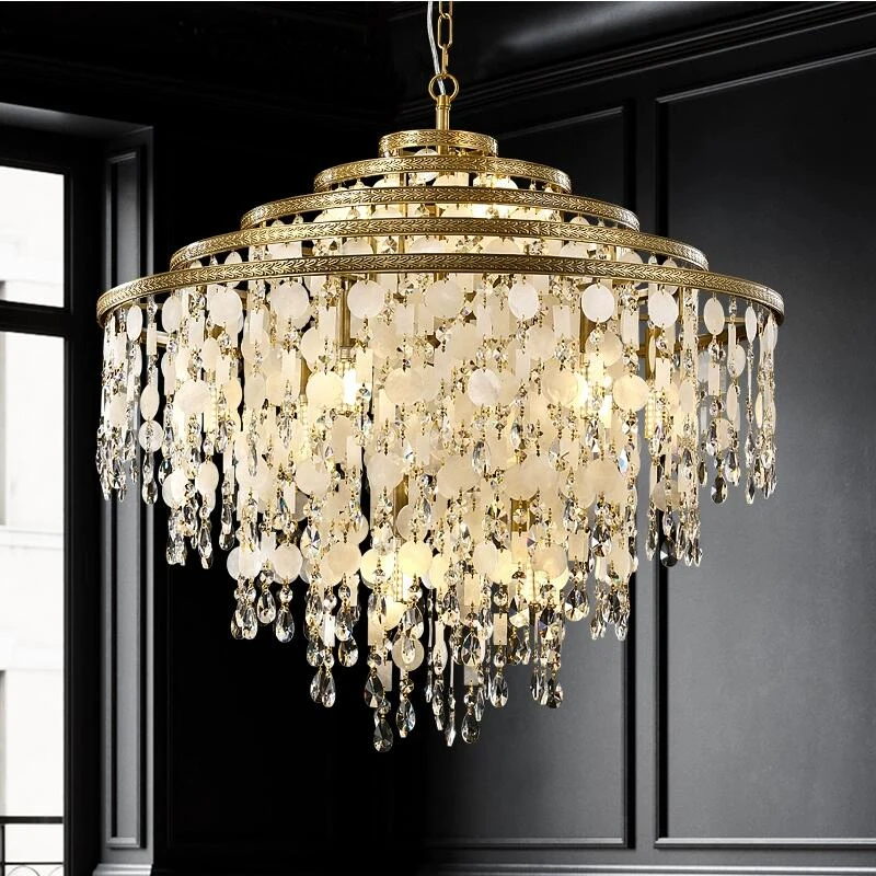 

French Crystal Living Room Chandelier Romantic Shell Vintage Luxury Villa Restaurant Island Decorative Lighting