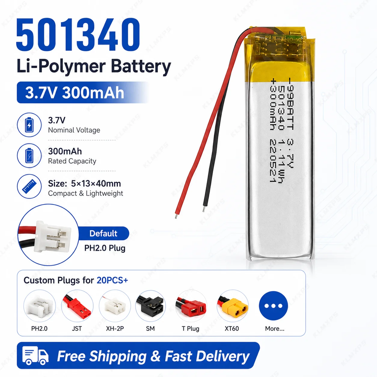 

300mAh 3.7V 501340 Li-ion Polymer Battery Fit Xiaomi Airdots Youth Edition TWSEJ02LM TWS Earbuds Compartment