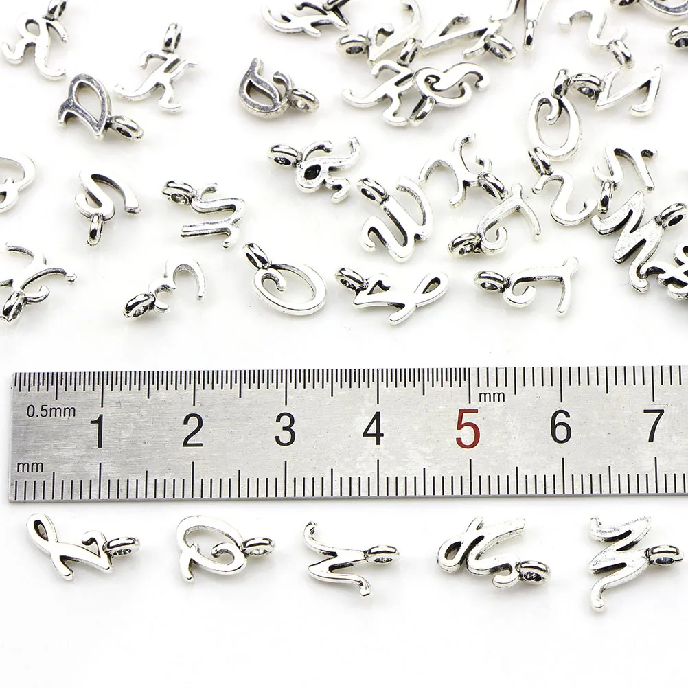 

52 Pcs Jewelry Letter Bracelet Accessories Making Pendants Tibetan Silver Charms Supplies