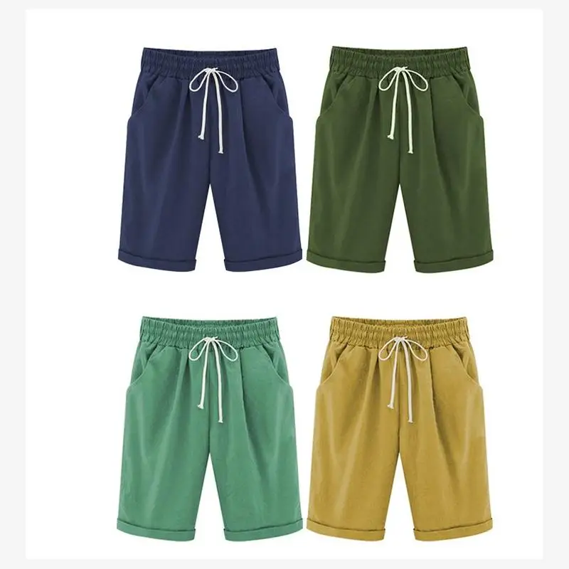 سراويل صيفية رفيعة متوسطة الطول مقاس كبير غير رسمية للنساء قابلة للتنفس وخفيفة الوزن بخمسة أرباع للسيدات