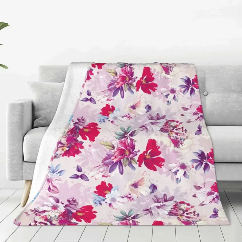 Floral Skull Knitted Blanket Vintage Peony Flannel Throw Blankets Summer Air Conditioning Printed Soft Warm Bedspreads