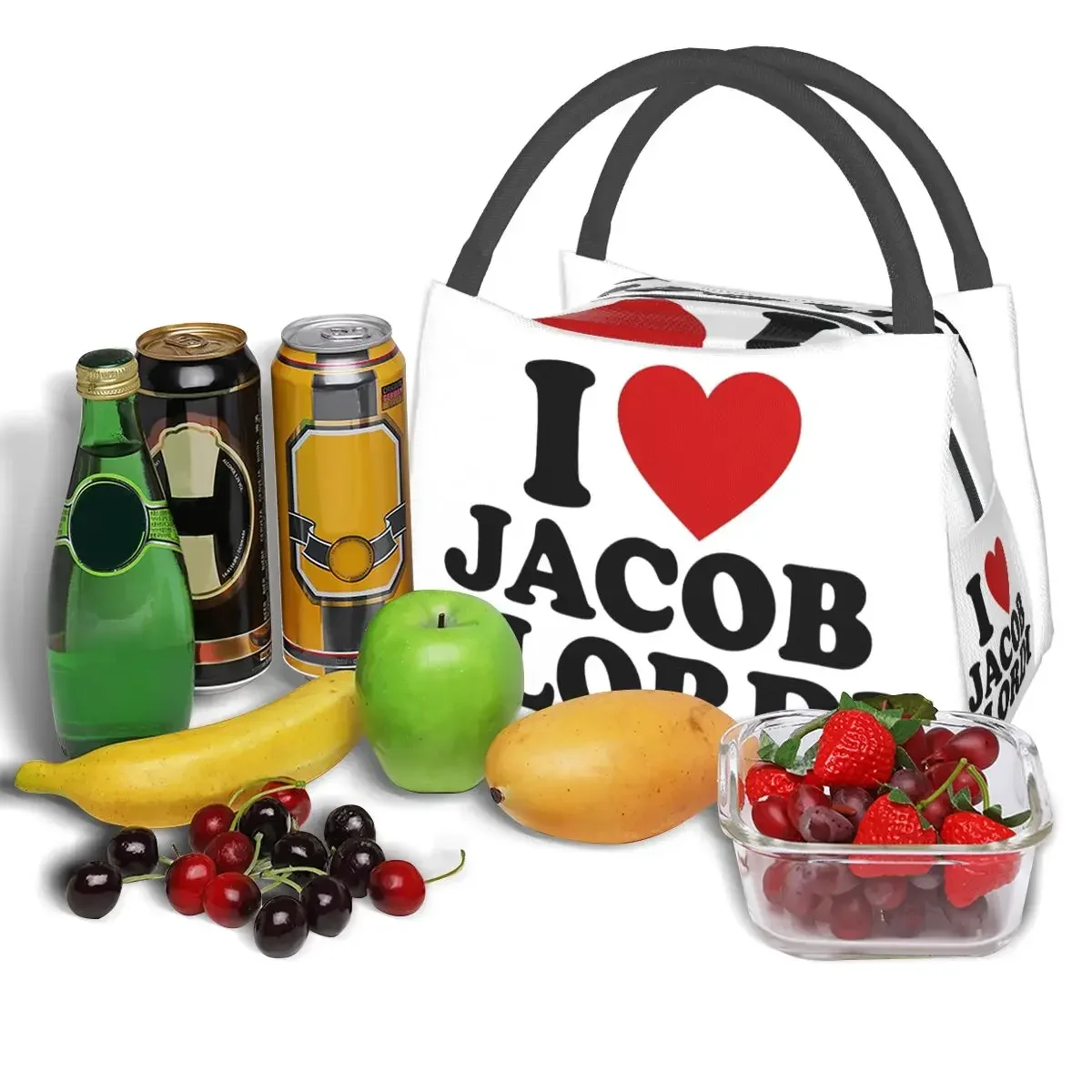 Lunchtaschen im Design „I Love Jacob Elordi“, tragbar, isoliert, Oxford-Kühler, Herz, Thermo-Picknick-Arbeitstasche, Lunchtaschen für Männer