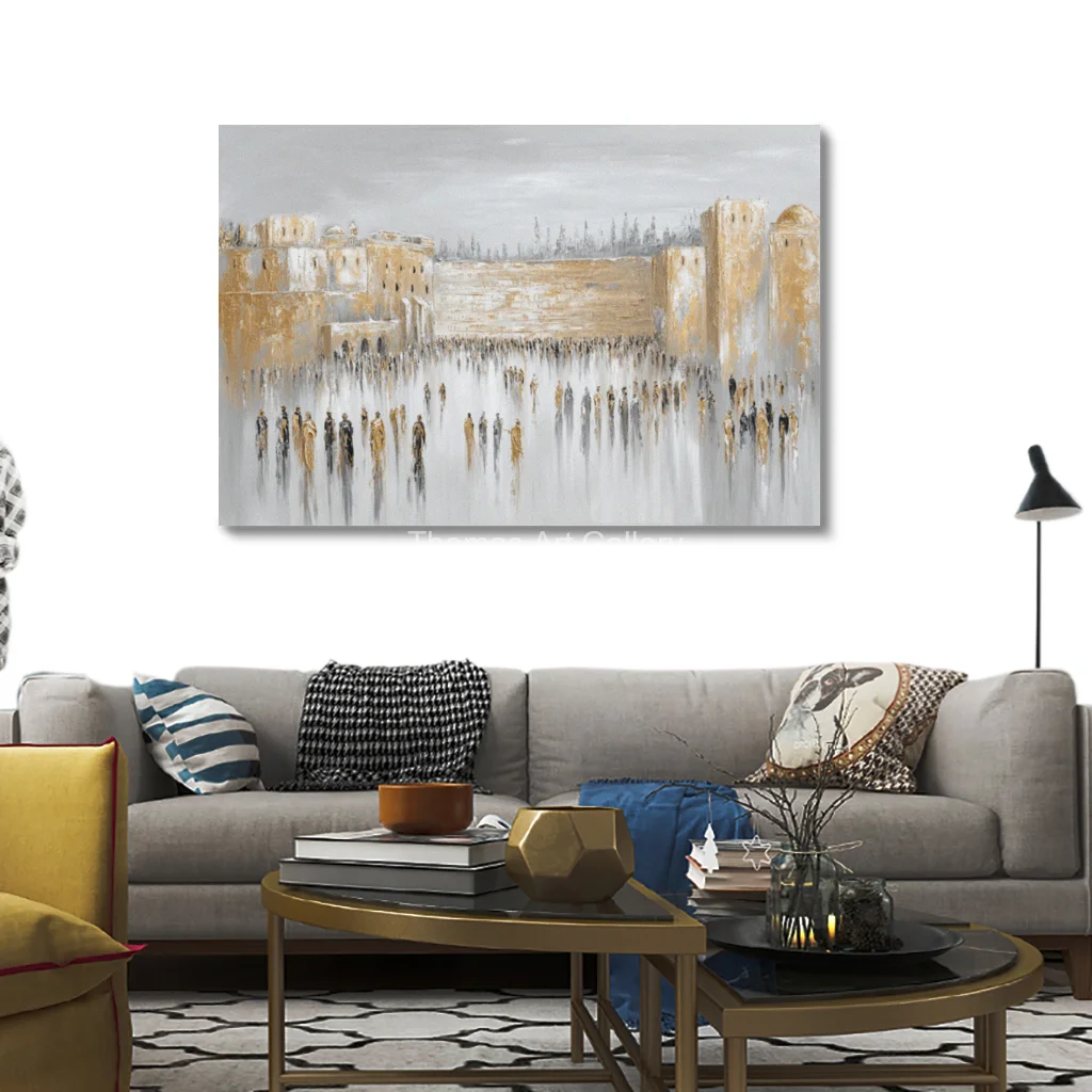 Golden Jerusalem Canvas Print HD Western Wall Kotel Holy Land Plaza Scene Jewish Home Decor for Large Living Room Judaica Gift