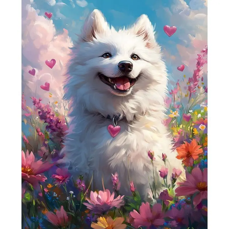 

PhotoCustom Art Diy Алмазная вышивка Цветок Собака Наборы для вышивки крестом Картина Животное Настенный декор