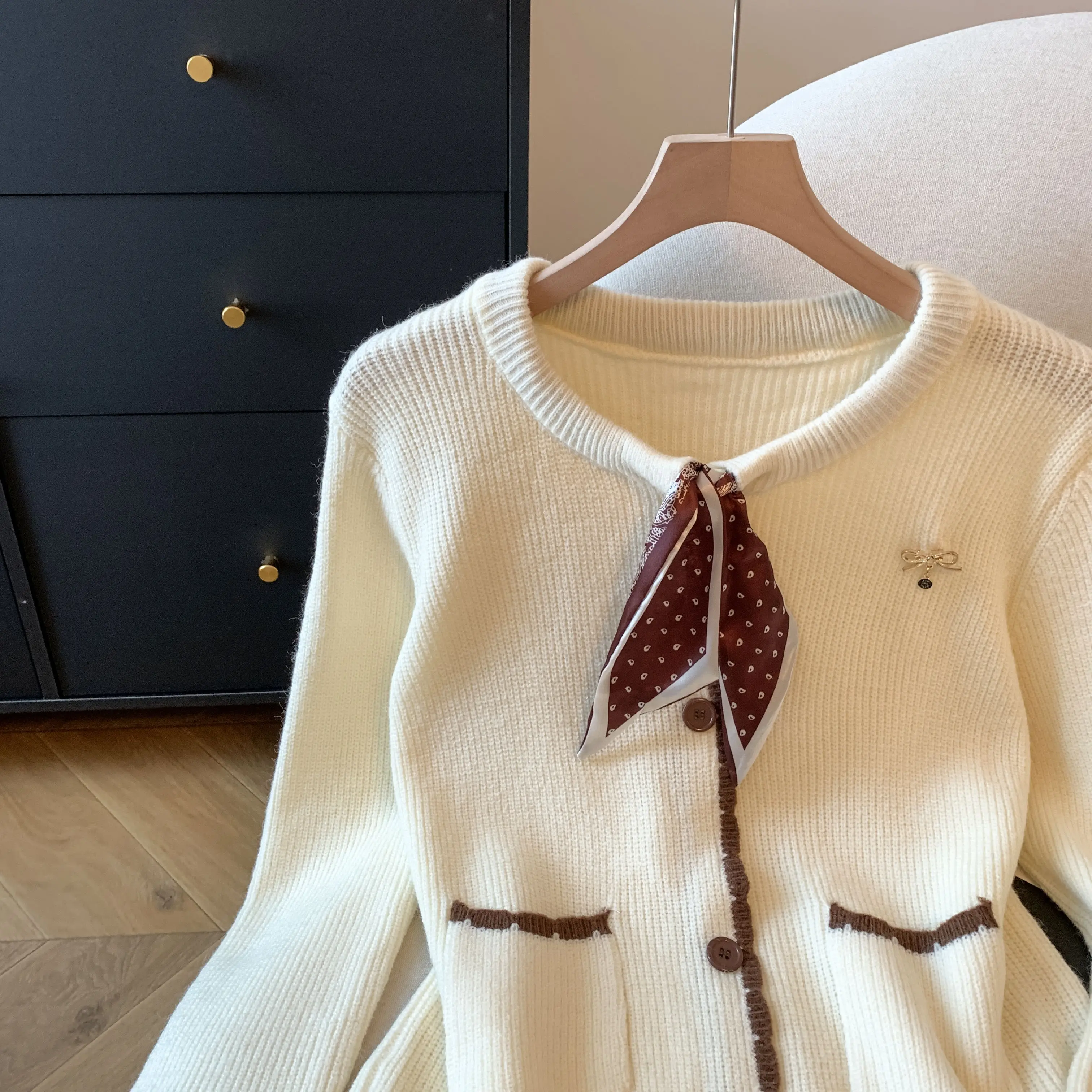 Women Sweater Spring Autumn New Korean Edition Loose Cardigan Slim Versatile Round Neck Long Sleeve Knitted Single Breasted Top