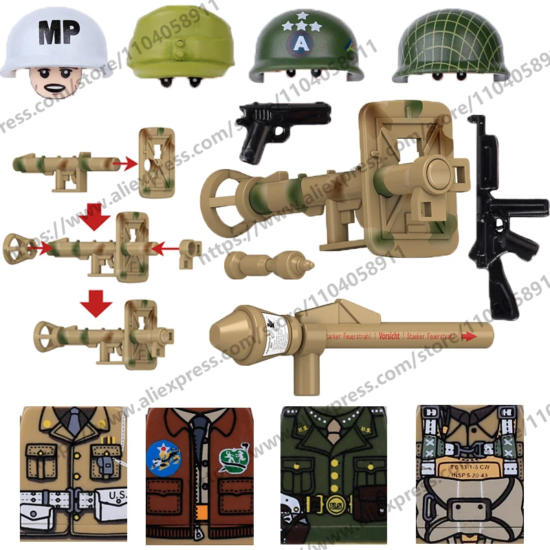 WW2 Askeri Silah Yapı Taşları Alman Panzerfaust Demir Yumruk 60 Tipi Ordu Figürleri Havadan Savaşçı Kuzey Afrika Tuğla Oyuncak