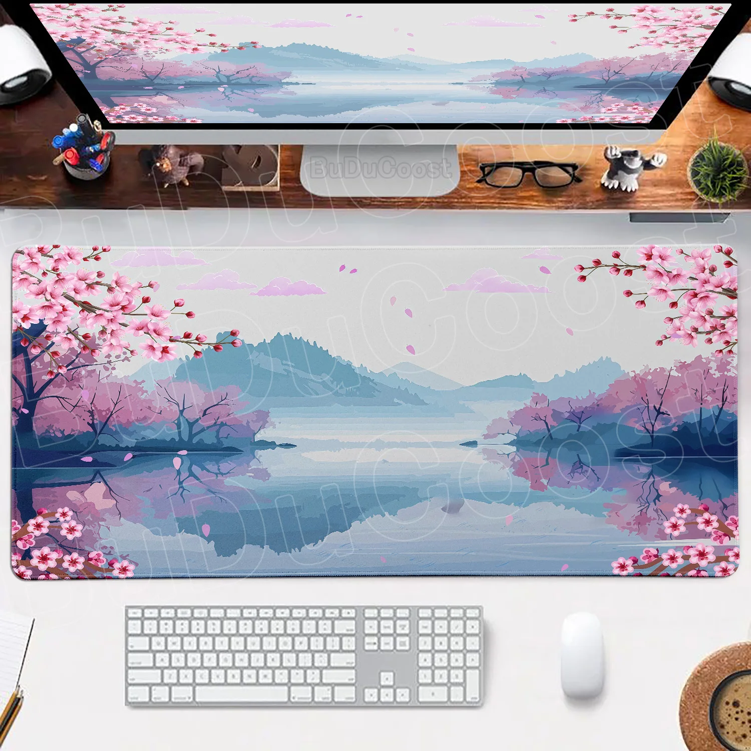 Minimalism Sakura Computer Gaming Keyboard Carpet Kawaii Anime Deskmat Large Office Long Carpet Cherry Blossom Non-slip Mousepad
