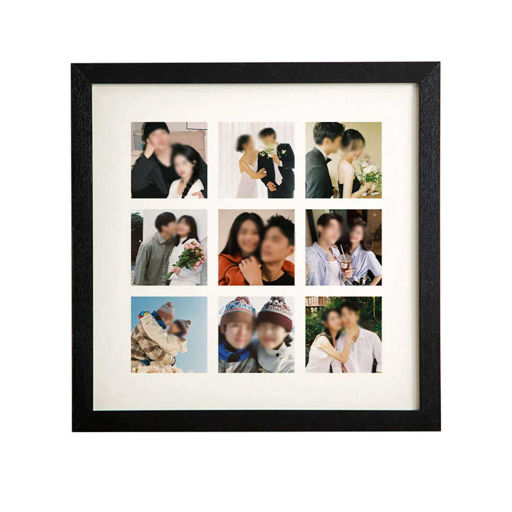 DIY nine grid wooden photo frame for creative memory display 30 by 30 cm size suitable for table shelf bedside use