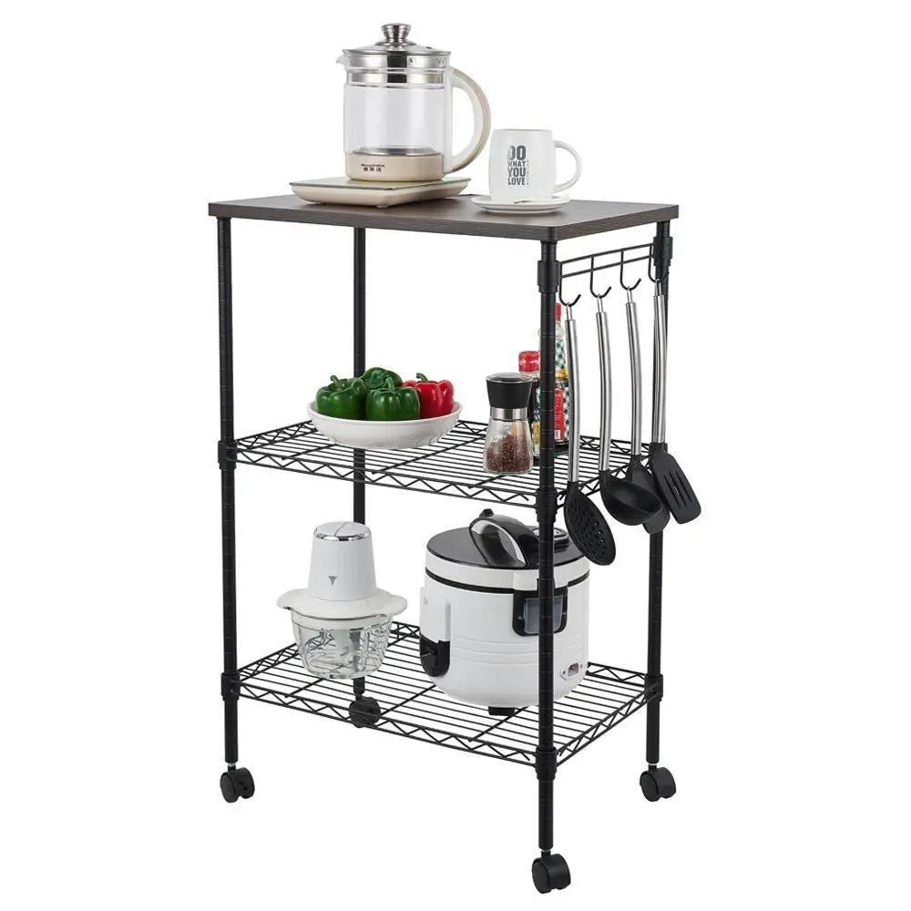 

3-layer metal frame with adjustable storage rack on wheels