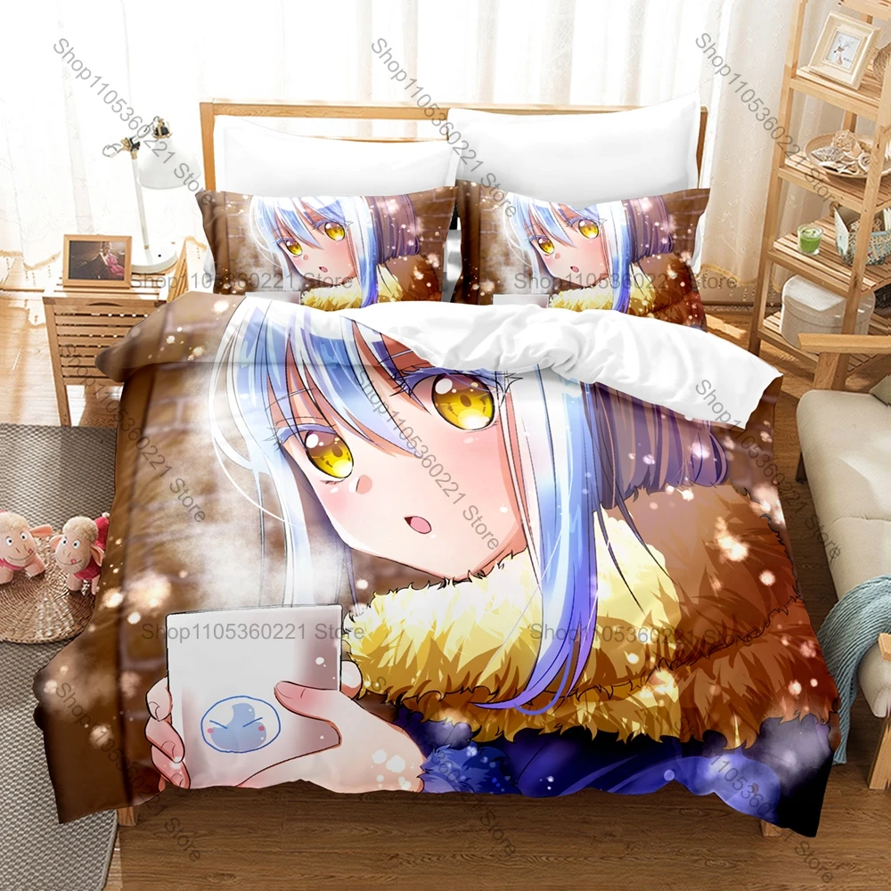 Tensei Shitara Slime Datta Ken Anime Print Bedding Set 3in1 1 Duvet Cover 2 Pillowcases Soft Fabric Bedroom Textile For Otaku