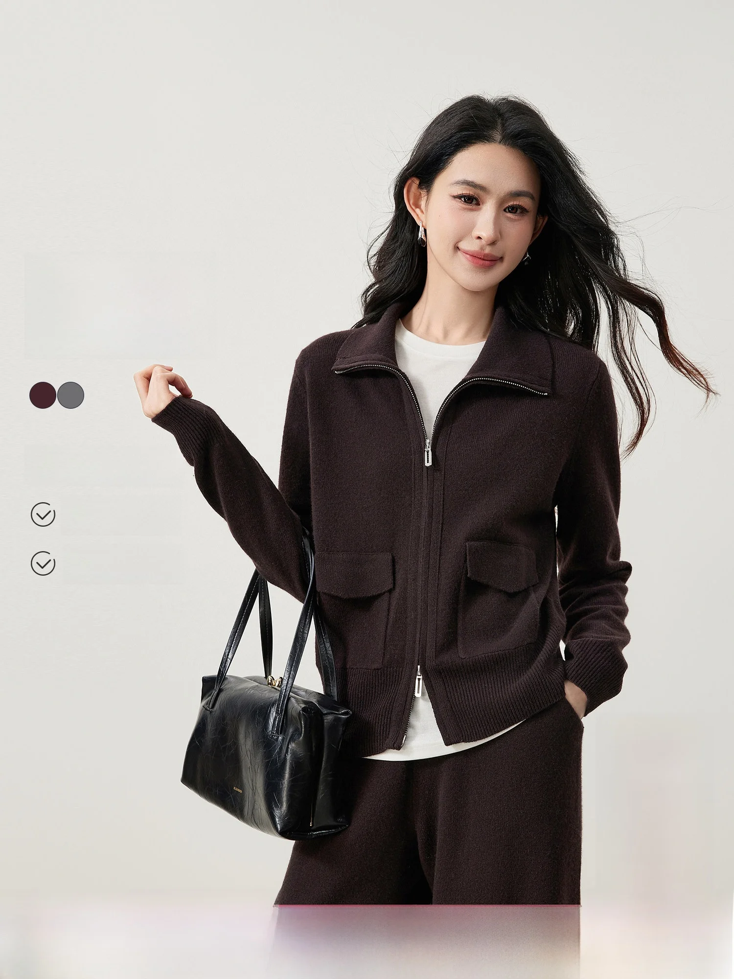 

Winter Wool Cashmere Set Women's Casual Knitted Open Cardigan Pants Two-Piece Suit Long Sleeve Stand Collar Adult Fashion